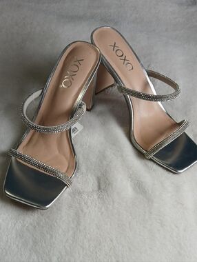 XOXO Silver  Double-Strap Block Heels